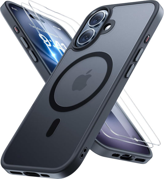 Magnetic for Iphone 16 Case [With 2X Screen Protectors] [Compatible with Magsafe] Slim Thin Phone Case Military-Grade Protected for Iphone 16 Cover Bumper, Black