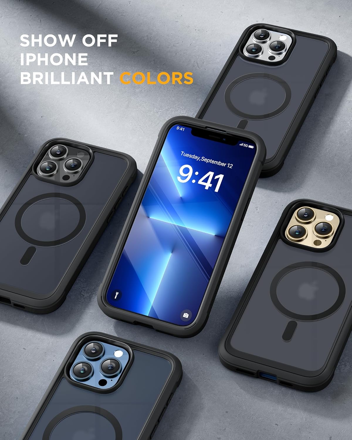 Magnetic for Iphone 13 Pro Max Case 6.7 Inch, (Compatible with Magsafe) Upgrade Full-Body Clear Phone Bumper Case with Built-In 9H Tempered Glass Screen Protector, Magnetic Matte Black